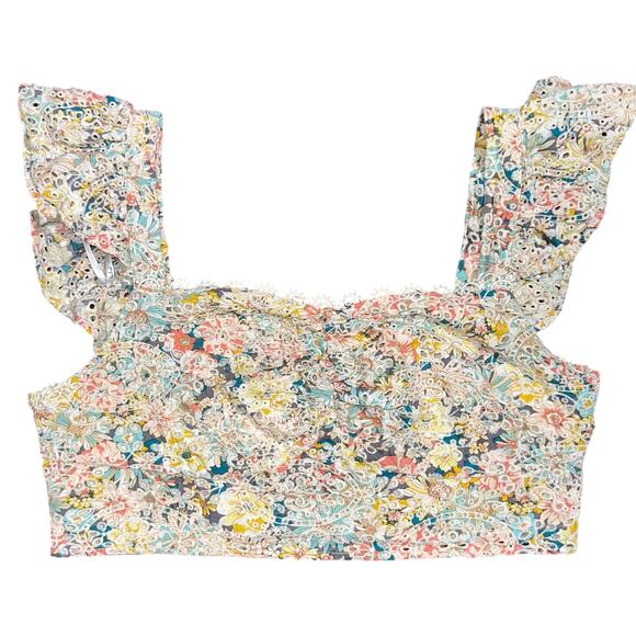 Lulus Sweeter Than Ever Floral Eyelet Ruffle Sleeve Crop Top Size XL - Picture 2 of 13